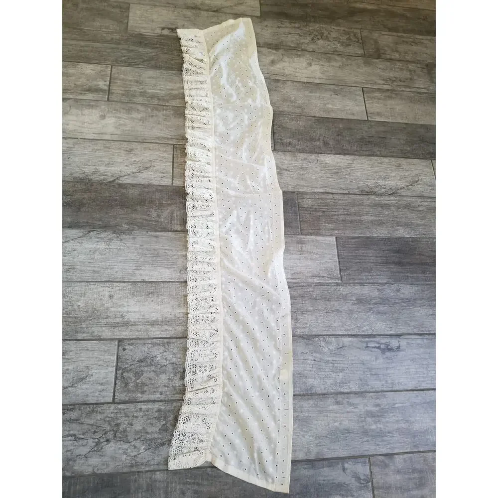 Cottage Core Fabric Shower Curtain Off White Cotton Blend Embroidered Eyelet